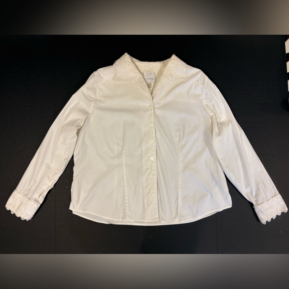 White Button Down Blouse Delicate Whimsical Flora… - image 8